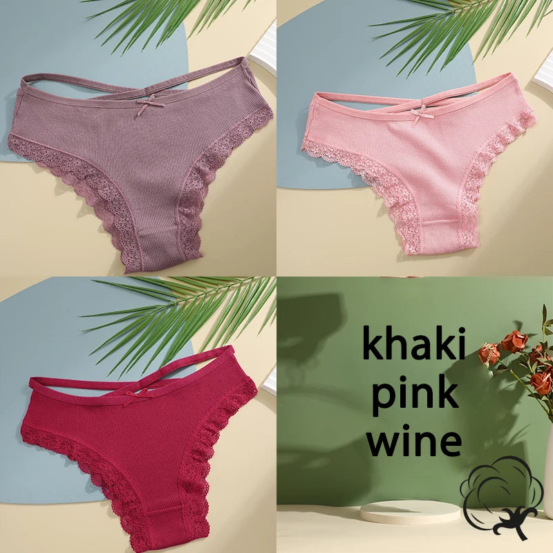 3PCS/Set Cotton Briefs Women Mid Waist Panties Sexy Underwear Ladies  Lingere Straps Bow Panties Underware Comfortable Womens