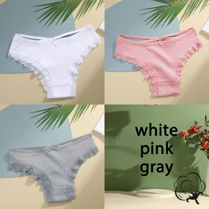 3PCS/Set Cotton Briefs Women Mid Waist Panties Sexy Underwear Ladies  Lingere Straps Bow Panties Underware Comfortable Womens