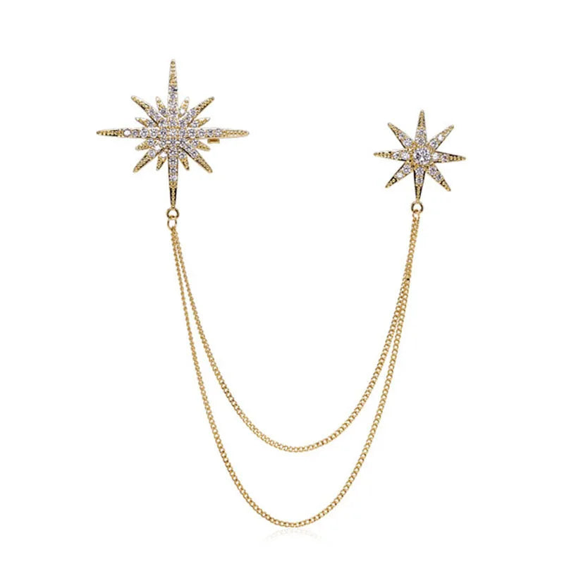 Fashion Elegant Women Girls hexagram Crystal Chains Brooches Badges Exquisite Lady Suit Coat Pins Jewelry ﻿