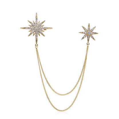 Fashion Elegant Women Girls hexagram Crystal Chains Brooches Badges Exquisite Lady Suit Coat Pins Jewelry ﻿