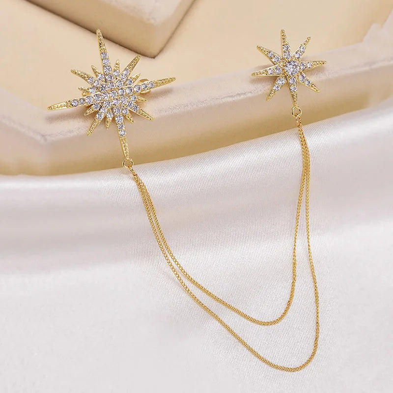 Fashion Elegant Women Girls hexagram Crystal Chains Brooches Badges Exquisite Lady Suit Coat Pins Jewelry ﻿