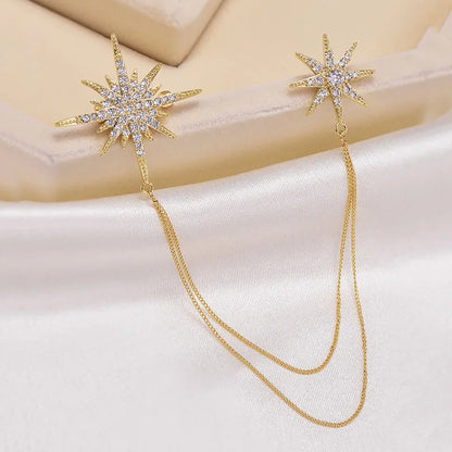 Fashion Elegant Women Girls hexagram Crystal Chains Brooches Badges Exquisite Lady Suit Coat Pins Jewelry ﻿