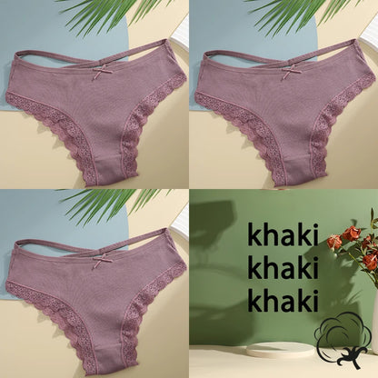 3PCS/Set Cotton Briefs Women Mid Waist Panties Sexy Underwear Ladies  Lingere Straps Bow Panties Underware Comfortable Womens