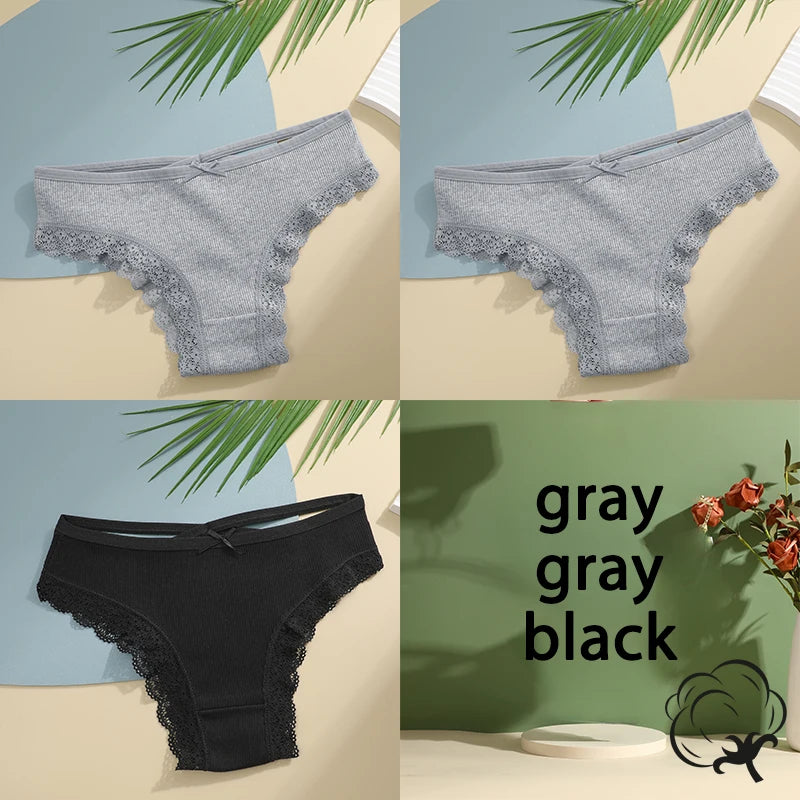 3PCS/Set Cotton Briefs Women Mid Waist Panties Sexy Underwear Ladies  Lingere Straps Bow Panties Underware Comfortable Womens