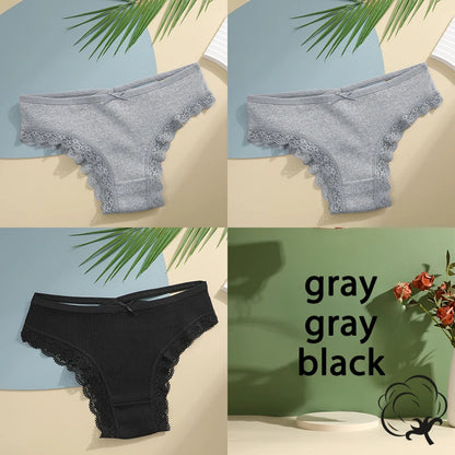 3PCS/Set Cotton Briefs Women Mid Waist Panties Sexy Underwear Ladies  Lingere Straps Bow Panties Underware Comfortable Womens