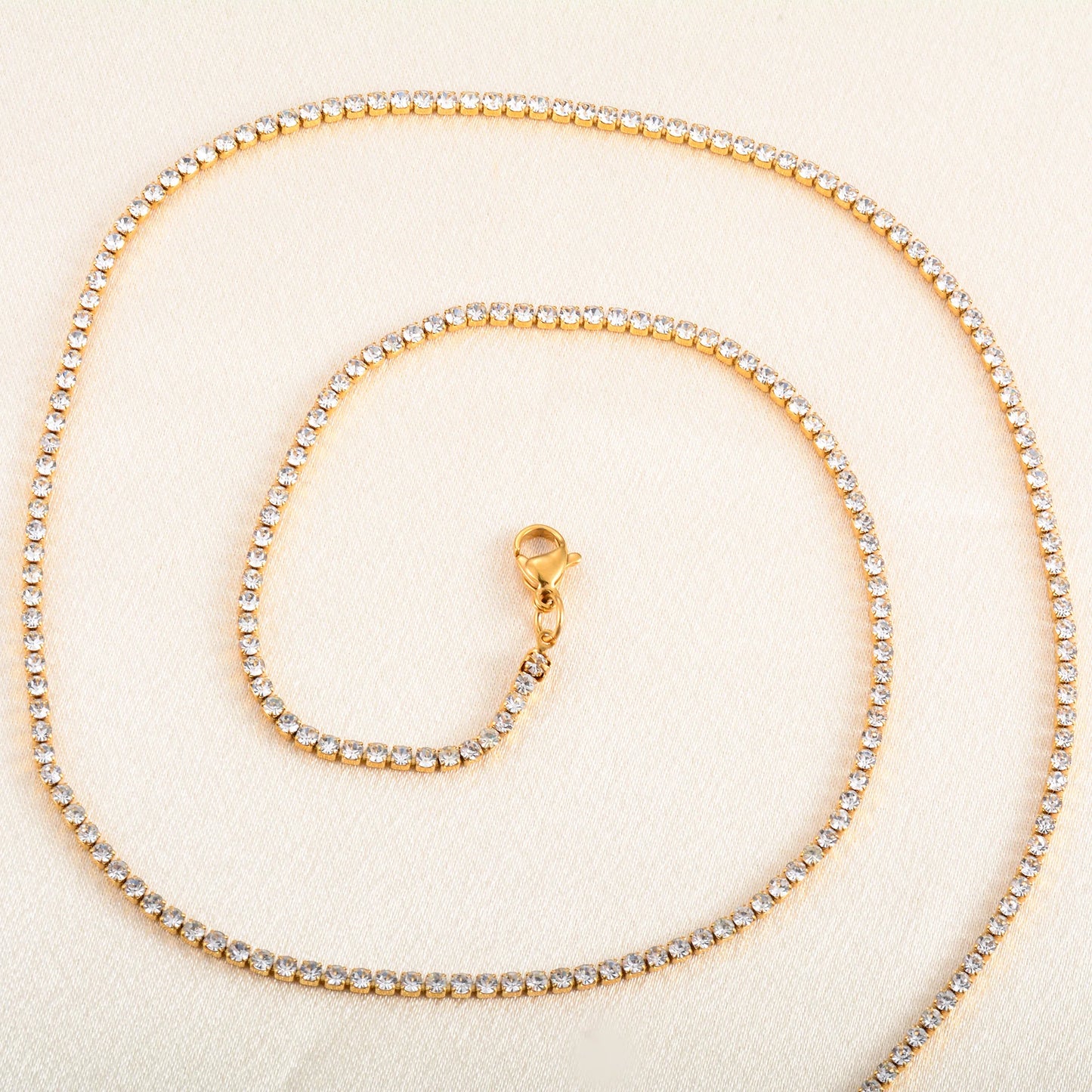 Stainless Steel Rhinestone Necklace for Women Cubic Zirconia Tennis Chain Ladies Crystal Choker Minimalism Jewelry Accessories