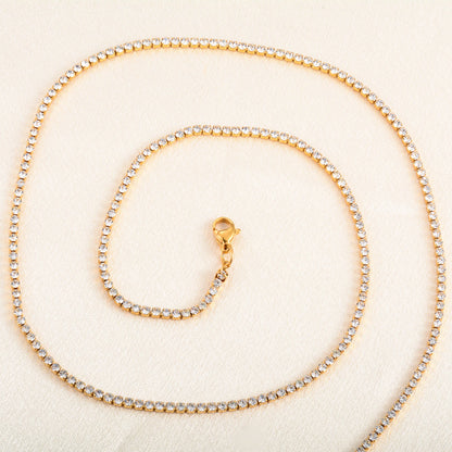 Stainless Steel Rhinestone Necklace for Women Cubic Zirconia Tennis Chain Ladies Crystal Choker Minimalism Jewelry Accessories