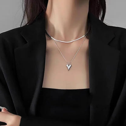Double Layered Love Heart Pendant Necklace for Women Simple Necklace Chain Jewelry Wholesale