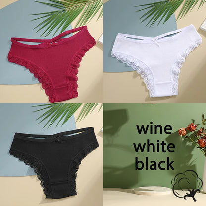 3PCS/Set Cotton Briefs Women Mid Waist Panties Sexy Underwear Ladies  Lingere Straps Bow Panties Underware Comfortable Womens