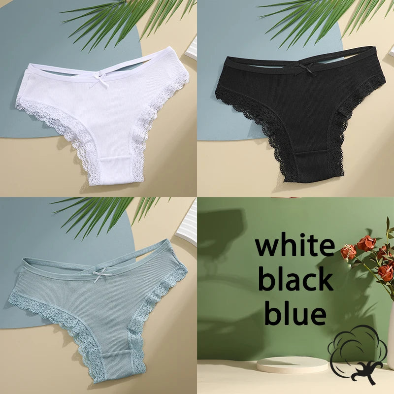 3PCS/Set Cotton Briefs Women Mid Waist Panties Sexy Underwear Ladies  Lingere Straps Bow Panties Underware Comfortable Womens
