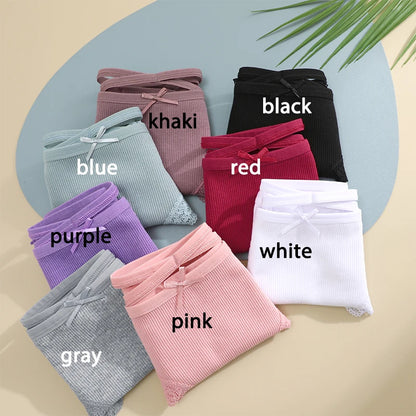 3PCS/Set Cotton Briefs Women Mid Waist Panties Sexy Underwear Ladies  Lingere Straps Bow Panties Underware Comfortable Womens