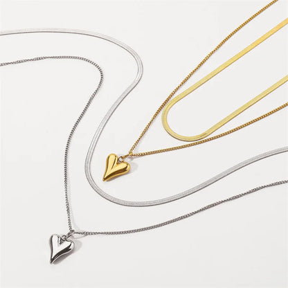 Double Layered Love Heart Pendant Necklace for Women Simple Necklace Chain Jewelry Wholesale