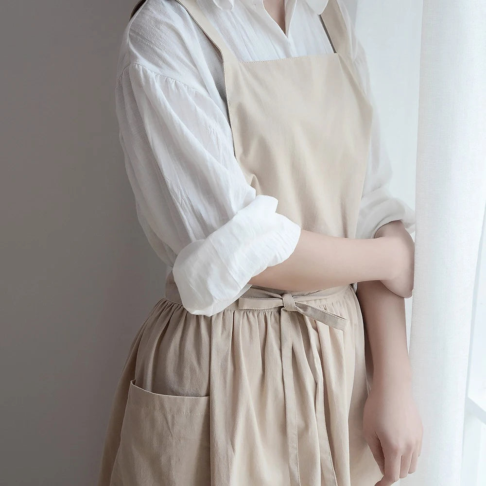 Jananese Summer Apron Art  Long Home Baking Dessert Teacher Floral Painting Students Dress Apron For Woman Girl Kitchen
