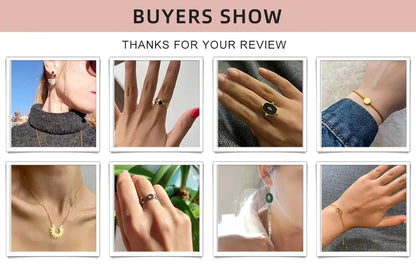 WILD & FREE Trendy Stainless Steel Rings for Women Creative Natural Stone Crystal Charms Aesthetic Adjustable Ring Jewelry