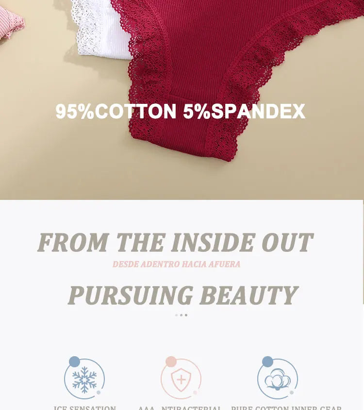 3PCS/Set Cotton Briefs Women Mid Waist Panties Sexy Underwear Ladies  Lingere Straps Bow Panties Underware Comfortable Womens