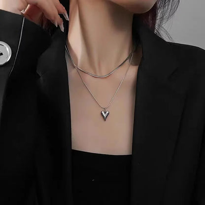 Double Layered Love Heart Pendant Necklace for Women Simple Necklace Chain Jewelry Wholesale